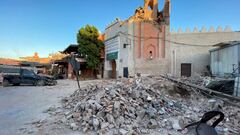 A view shows damage at an old mosque in the historic city of Marrakech, following a powerful earthquake in Morocco, September 9, 2023. REUTERS/Abdelhak Balhaki