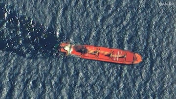 A satellite image shows the Belize-flagged and UK-owned cargo ship Rubymar, which was attacked by Yemen's Houthis, according to the U.S. military's Central Command, before it sank, on the Red Sea, March 1, 2024. Maxar Technologies/Handout via REUTERS THIS IMAGE HAS BEEN SUPPLIED BY A THIRD PARTY. NO RESALES. NO ARCHIVES. MANDATORY CREDIT. DO NOT OBSCURE LOGO