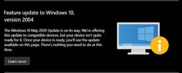 Windows 10 te avisa si tu PC no es compatible con la May Update