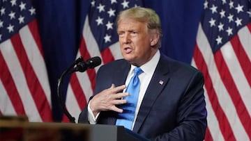 Charlotte (United States), 24/08/2020.- US President Donald J. Trump speaks during the first day of the Republican National Convention (RNC) in Charlotte, North Carolina, USA, 24 August 2020. The 2020 RNC is scheduled for 24 to 27 August 2020 and expected