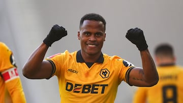 Wolverhampton Wanderers' Jhon Arias celebrates scoring their side's second goal of the game during the Emirates FA Cup third round match at Molineux Stadium, Wolverhampton. Picture date: Saturday January 10, 2026. (Photo by Bradley Collyer/PA Images via Getty Images)