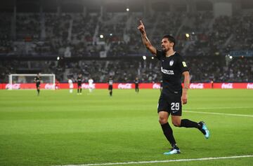 ABU DHABI, UNITED ARAB EMIRATES - DECEMBER 16: Franco Jara of CF Pachuca celebrates after scoring his sides second goal during the FIFA Club World Cup UAE 2017 third place play off match between Al Jazira and CF Pachuca at the Zayed Sports City Stadium on