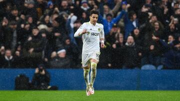 Rodrigo celebra su gol contra el Manchester United.