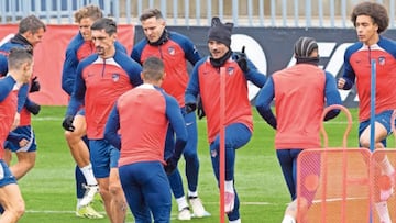 Griezmann, en la sesión del Atlético ayer en Majadahonda, de regreso al grupo como uno más.