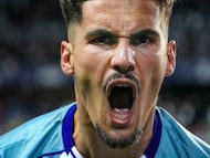 Chupe celebra un gol reciente con el Málaga.