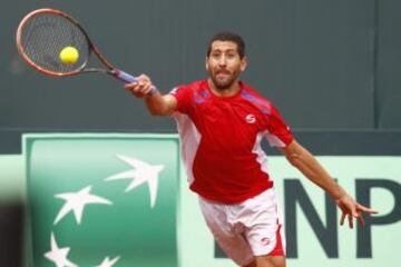 Hans Podlipnik durante el partido de dobles.