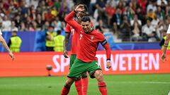 Portugal's forward #07 Cristiano Ronaldo reacts during the UEFA Euro 2024 round of 16 football match between Portugal and Slovenia at the Frankfurt Arena in Frankfurt am Main on July 1, 2024. (Photo by PATRICIA DE MELO MOREIRA / AFP)