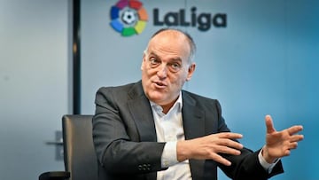 Javier Tebas, presidente de LaLiga, durante una comparecencia.