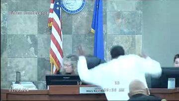 A man convicted of attempted battery jumped over a courtroom bench to attack the judge who denied him probation in a video now circulating on social media.
