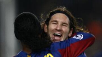Messi y Ronaldinho, en el Barça.