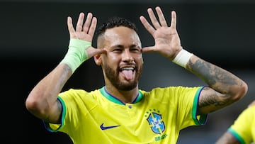 AME7813. BELÉM (BRASIL), 08/09/2023.- Neymar de Brasil celebra un gol hoy, en un partido de las Eliminatorias Sudamericanas para la Copa Mundial de Fútbol 2026 entre Brasil y Bolivia en el estadio estatal Jornalista Edgar Augusto Proença en Belém (Brasil). EFE/ Sebastiao Moreira
