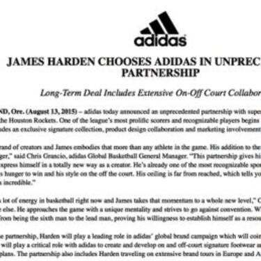 Adidas vestirá a Harden: Nike no iguala la oferta de 200 millones