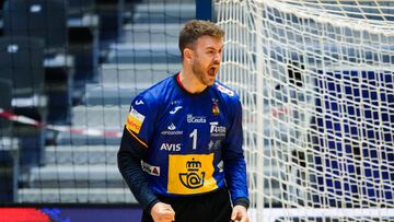 Fornebu (Norway), 16/01/2025.- Spain's Gonzalo Perez De Vargas Moreno yells gestures during the IHF Men's Handball World Championship 2025 preliminary round match between Spain and Chile, in Oslo, Norway, 16 January 2025. (Balonmano, Noruega, España) EFE/EPA/Beate Oma Dahle NORWAY OUT