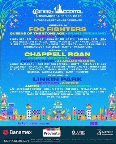 Corona Capital 2025: Foo Fighters, Linkin Park y más en el cartel oficial del festival