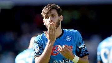 Khvicha Kvaratskhelia of SSC Napoli celebrates after scoring during the Serie A match between SSC Napoli and FC Torino at Stadio Diego Armando Maradona Naples Italy on 1 October 2022. (Photo by Franco Romano/NurPhoto via Getty Images)