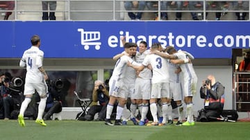 Real Madrid's third goal and collective celebration.