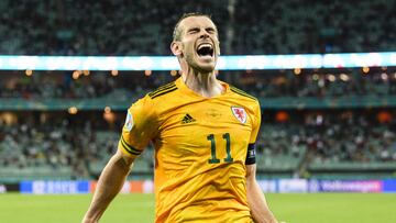 BAKU, AZERBAIJAN - JUNE 16: Gareth Bale of Wales celebrates his goal the second of Wales during the UEFA Euro 2020 Championship Group A match between Turkey and Wales on June 16, 2021 in Baku, Azerbaijan. (Photo by Marcio Machado/Getty Images)