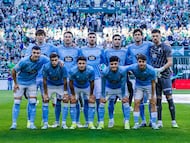 Formación inicial del Celta contra el Betis en La Cartuja.