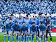 Formación inicial del Celta contra el Betis en La Cartuja.