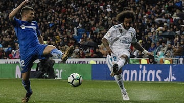 Marcelo, en una sus internadas en el partido contra el Getafe.