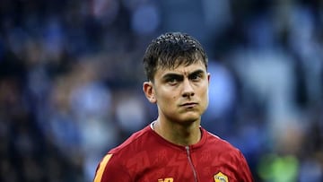 AS Roma's Argentinian forward Paulo Dybala looks on as he warms up prior to the Italian Serie A football match between Inter and AS Roma on October 1, 2022 at the Giuseppe-Meazza (San Siro) stadium in Milan. (Photo by Isabella BONOTTO / AFP) (Photo by ISABELLA BONOTTO/AFP via Getty Images)