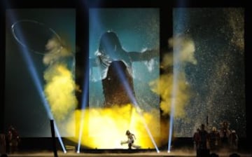 Artists perform during the opening ceremony for the 2015 Pan American Games at the Rogers Centre in Toronto, Ontario, on July 10, 2015.    AFP PHOTO / HECTOR RETAMAL