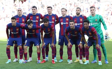 Once del Fútbol Club Barcelona: Iñaki Peña; Cancelo, Christensen, Iñigo Martínez, Balde; De Jong, Oriol Romeu, Pedri; Lamine Yamal, Lewandowski y Ferran Torres.