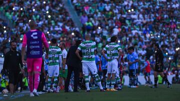   Matheus Doria and Alan Cervantes of Santos during the game Santos vs Pachuca, corresponding to Round 14 of the Torneo Clausura 2023 of the Liga BBVA MX, at TSM -Corona- Stadium, on April 09, 2023.

<br><br>

Matheus Doria y Alan Cervantes de Santos 
 durante el partido Santos vs Pachuca, Correspondiente a la Jornada 14 del Torneo Clausura 2023 de la Liga BBVA MX, en el Estadio TSM -Corona-, el 09 de Abril de 2023.