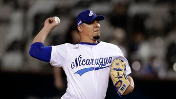 TAIPEI (Taiwan), 21/02/2025.- Ronald Medrano of Nicaragua in action during the World Baseball Classic qualifiers match between Nicaragua and South Africa in Taipei, Taiwan, 21 February 2025. (Sudáfrica) EFE/EPA/RITCHIE B. TONGO