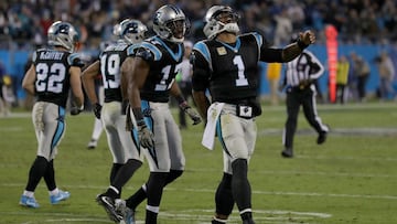 CHARLOTTE, NC - NOVEMBER 13: Cam Newton #1 of the Carolina Panthers reacts after running with the ball against the Miami Dolphins during their game at Bank of America Stadium on November 13, 2017 in Charlotte, North Carolina.   Streeter Lecka/Getty Images/AFP
 == FOR NEWSPAPERS, INTERNET, TELCOS &amp; TELEVISION USE ONLY ==