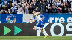 Francés celebra su gol contra el Tenerife.