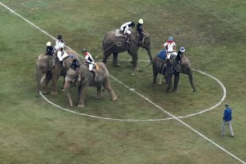 El partido de Polo sobre elefantes en Tailandia