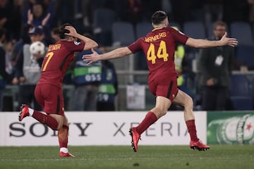 Kostas Manolas celebrates after scoring.