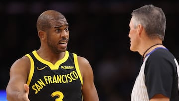 Warriors guard Chris Paul was ejected from the game against the Suns and he says he and the ref have “personal” beef after an incident involving Paul’s son.