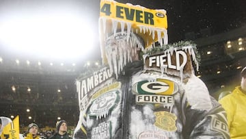 GREEN BAY, WI - NOVEMBER 26: A fan dresses up to support the Green Bay Packers prior to the NFL game against the Chicago Bears at Lambeau Field on November 26, 2015 in Green Bay, Wisconsin.   Mike McGinnis/Getty Images/AFP
 == FOR NEWSPAPERS, INTERNET, TELCOS &amp; TELEVISION USE ONLY ==