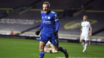 Soccer Football - Premier League - Leeds United v Leicester City - Elland Road, Leeds, Britain - November 2, 2020 Leicester City's Jamie Vardy celebrates scoring their third goal Pool via REUTERS/Michael Regan EDITORIAL USE ONLY. No use with unauthor