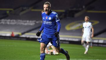 Soccer Football - Premier League - Leeds United v Leicester City - Elland Road, Leeds, Britain - November 2, 2020 Leicester City&#039;s Jamie Vardy celebrates scoring their third goal Pool via REUTERS/Michael Regan EDITORIAL USE ONLY. No use with unauthor