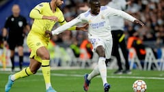 MADRID, SPAIN - APRIL 12: (L-R) Ruben Loftus Cheek of Chelsea, Ferland Mendy of Real Madrid  during the UEFA Champions League  match between Real Madrid v Chelsea at the Santiago Bernabeu on April 12, 2022 in Madrid Spain (Photo by David S. Bustamante/Soccrates/Getty Images)