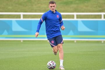 England's defender Kieran Trippier controls a ball during England's MD-1 training session at St George's Park in Burton-on-Trent, central England, on July 10, 2021 on the eve of their UEFA EURO 2020 final football match against Italy. (Photo by Paul ELLIS / AFP)