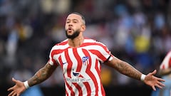 Memphis celebra el gol de triunfo del Atlético en Vigo.