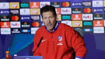 Atletico Madrid's Argentine coach Diego Simeone gives a press conference on the eve of the UEFA Champions League, League phase matchday 8 match between Club Atletico de Madrid and Bodoe/Glimt at the Metropolitano stadium in Madrid on January 27, 2026. (Photo by Oscar DEL POZO / AFP)