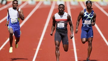 EUGENE, OREGON - APRIL 24: Trayvon Bromell competes in the 100 meter preliminary during the USATF Grand Prix at Hayward Field on April 24, 2021 in Eugene, Oregon.   Steph Chambers/Getty Images/AFP
 == FOR NEWSPAPERS, INTERNET, TELCOS &amp; TELEVISION USE ONLY ==