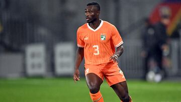 LENS - Ghislain Konan of Ivory Coast during the friendly Interland match between Ivory Coast and Uruguay at Stade Bollaert Delelis on March 26, 2024 in Lens, France. ANP | Hollandse Hoogte | GERRIT VAN COLOGNE (Photo by ANP via Getty Images)
