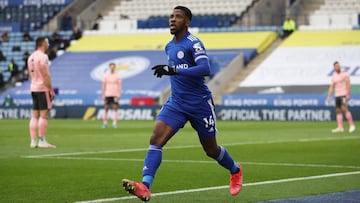 FILE PHOTO: Soccer Football - Premier League - Leicester City v Sheffield United - King Power Stadium, Leicester, Britain - March 14, 2021 Leicester City&#039;s Kelechi Iheanacho celebrates scoring their first goal Pool via REUTERS/Molly Darlington EDITOR