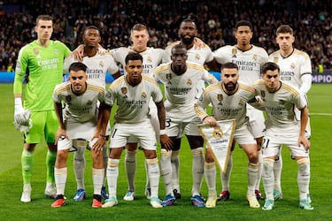 Once inicial del Real Madrid. Andriy Lunin, David Alaba, Toni Kroos, Antonio Rüdiger, Jude Bellingham, Federico Valverde, Dani Ceballos, Rodrygo Goes, Ferland Mendy, Dani Carvajal y Brahim Díaz.