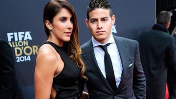 James Rodr&iacute;guez con Daniela Ospina en la gala del Bal&oacute;n de Oro 2014.