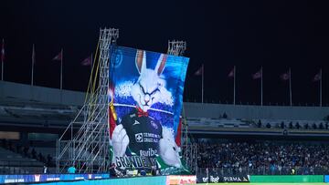 Tifo of Cruz Azul during the 15th round match between Cruz Azul and Monterrey as part of the Liga BBVA MX, Torneo Apertura 2025 at Olimpico Universitario, on October 25, 2025 in Mexico City, Mexico.