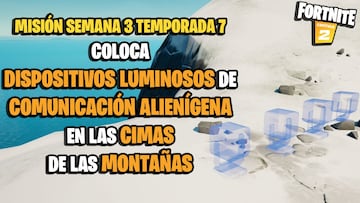 ¿Dónde colocar dispositivos luminosos de comunicación alienígena en las cimas de las montañas en Fortnite?