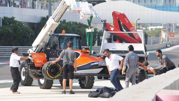 Accidente de Fernando Alonso en el test de Abu Dhabi. 