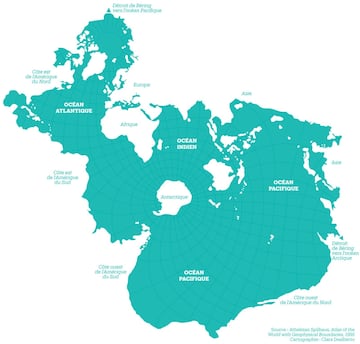 El mapa del mundo bajo la perspectiva de los océanos.